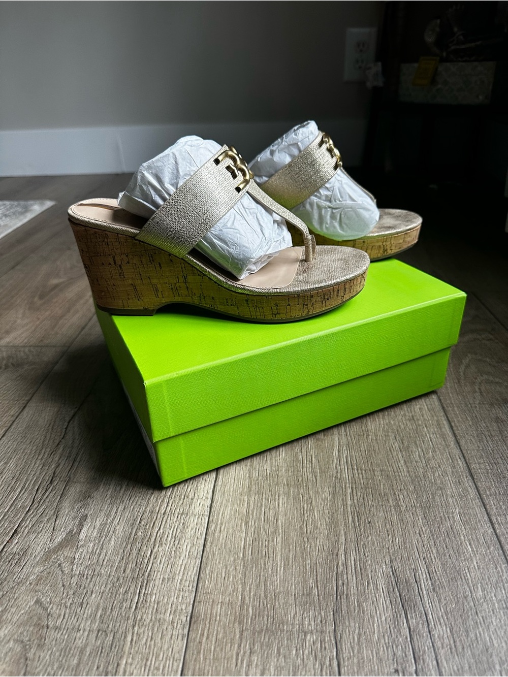 Sam Edelman Gold Cork Wedge Thong Sandals